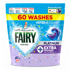 Універсальні капсули для прання Fairy Non Bio Platinum Extra Freshness Silk Tree Blossom, 60 шт.